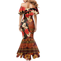 Hawaii Christmas Poinsettia Lei Mermaid Dress Tapa Pattern - Polynesian Pride