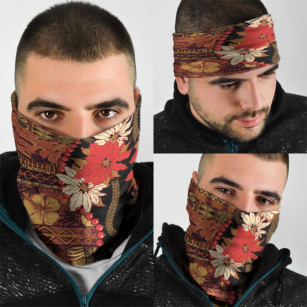 Hawaii Christmas Poinsettia Lei Neck Gaiter Tapa Pattern - Polynesian Pride