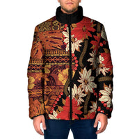 Hawaii Christmas Poinsettia Lei Padded Jacket Tapa Pattern - Polynesian Pride