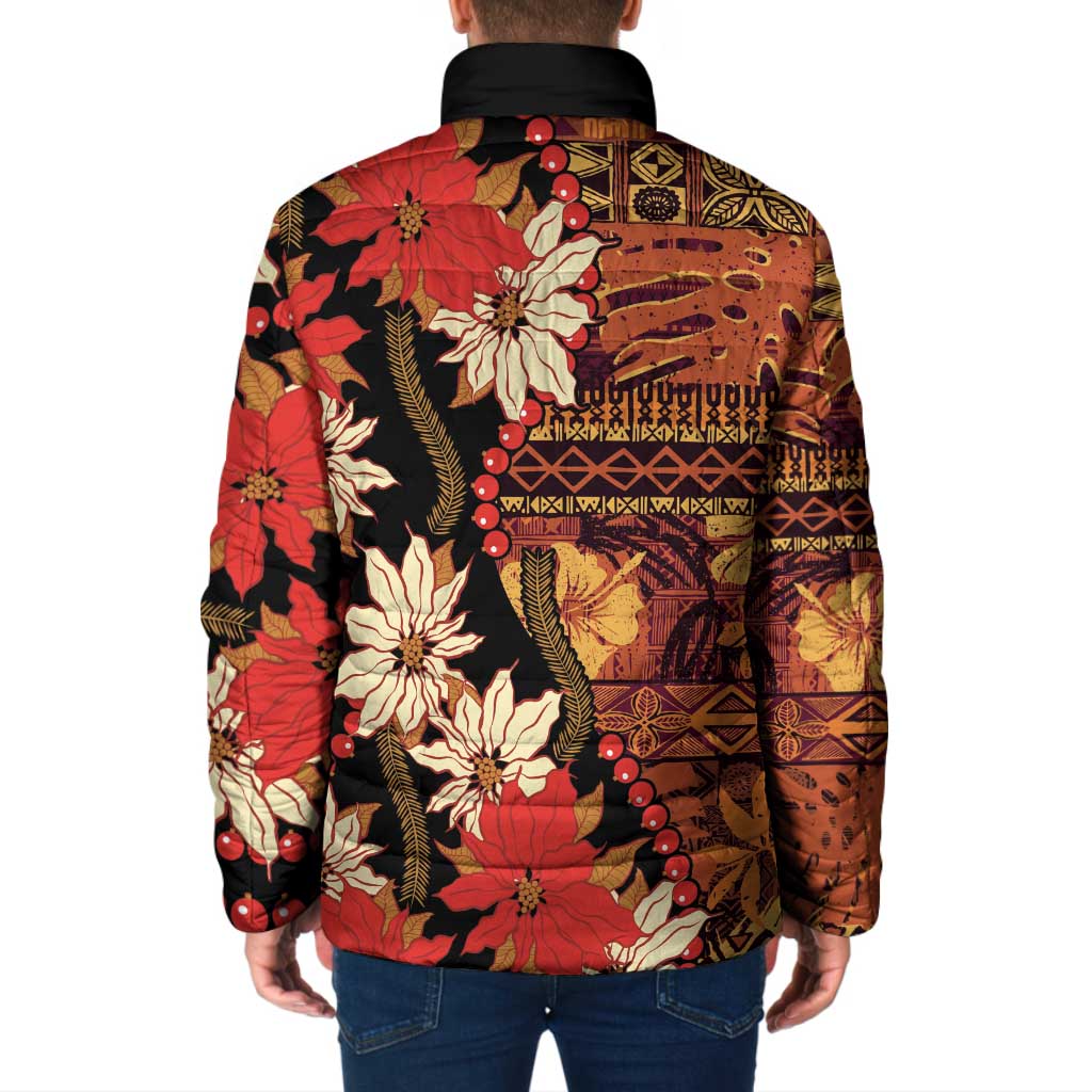 Hawaii Christmas Poinsettia Lei Padded Jacket Tapa Pattern - Polynesian Pride