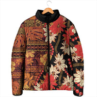 Hawaii Christmas Poinsettia Lei Padded Jacket Tapa Pattern - Polynesian Pride