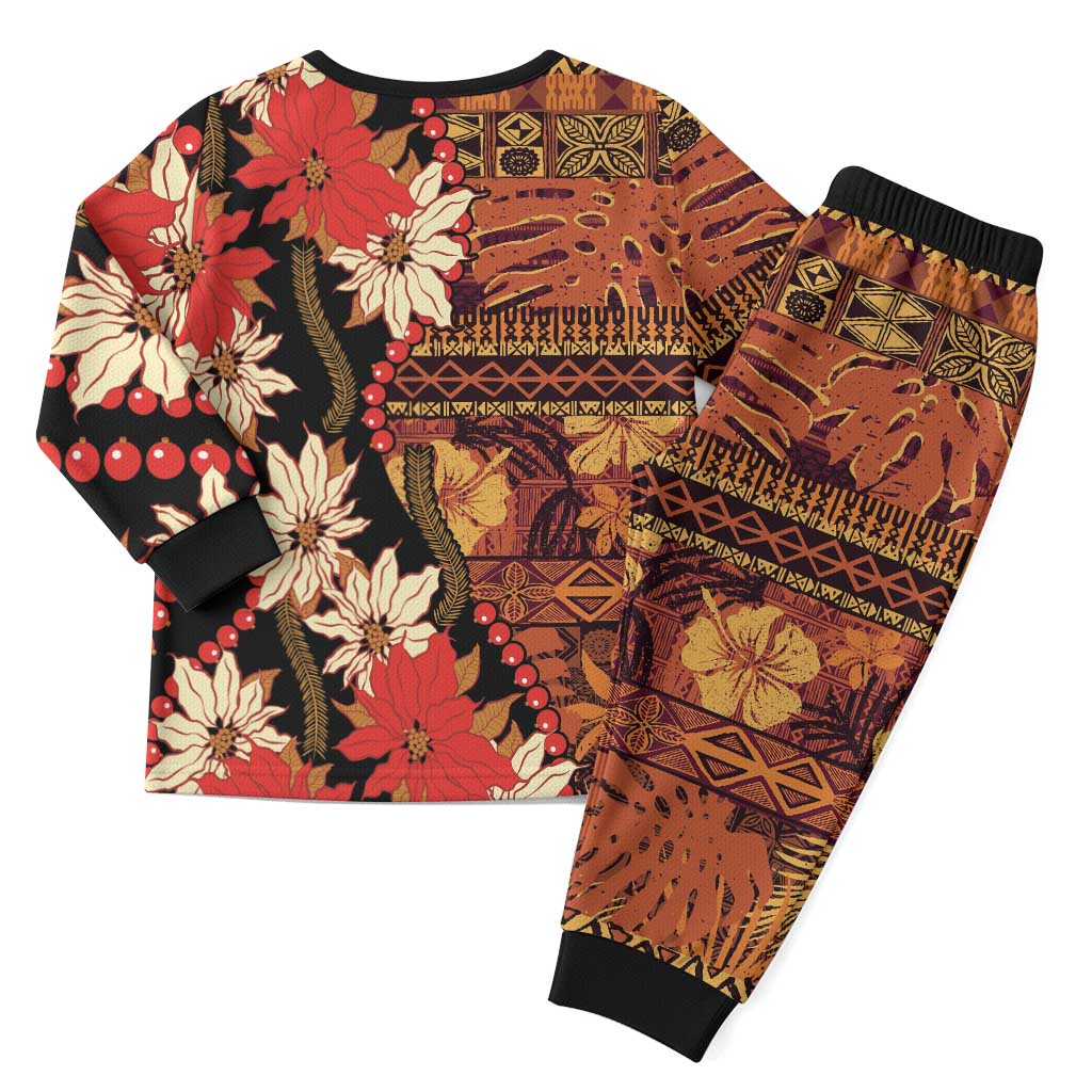 Hawaii Christmas Poinsettia Lei Christmas Pajama Set Tapa Pattern - Polynesian Pride