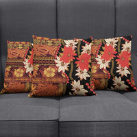 Hawaii Christmas Poinsettia Lei Pillow Cover Tapa Pattern - Polynesian Pride