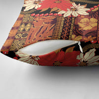 Hawaii Christmas Poinsettia Lei Pillow Cover Tapa Pattern - Polynesian Pride