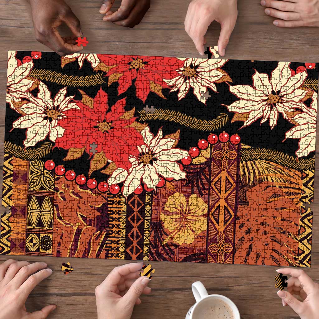 Hawaii Christmas Poinsettia Lei Puzzle Tapa Pattern - Polynesian Pride