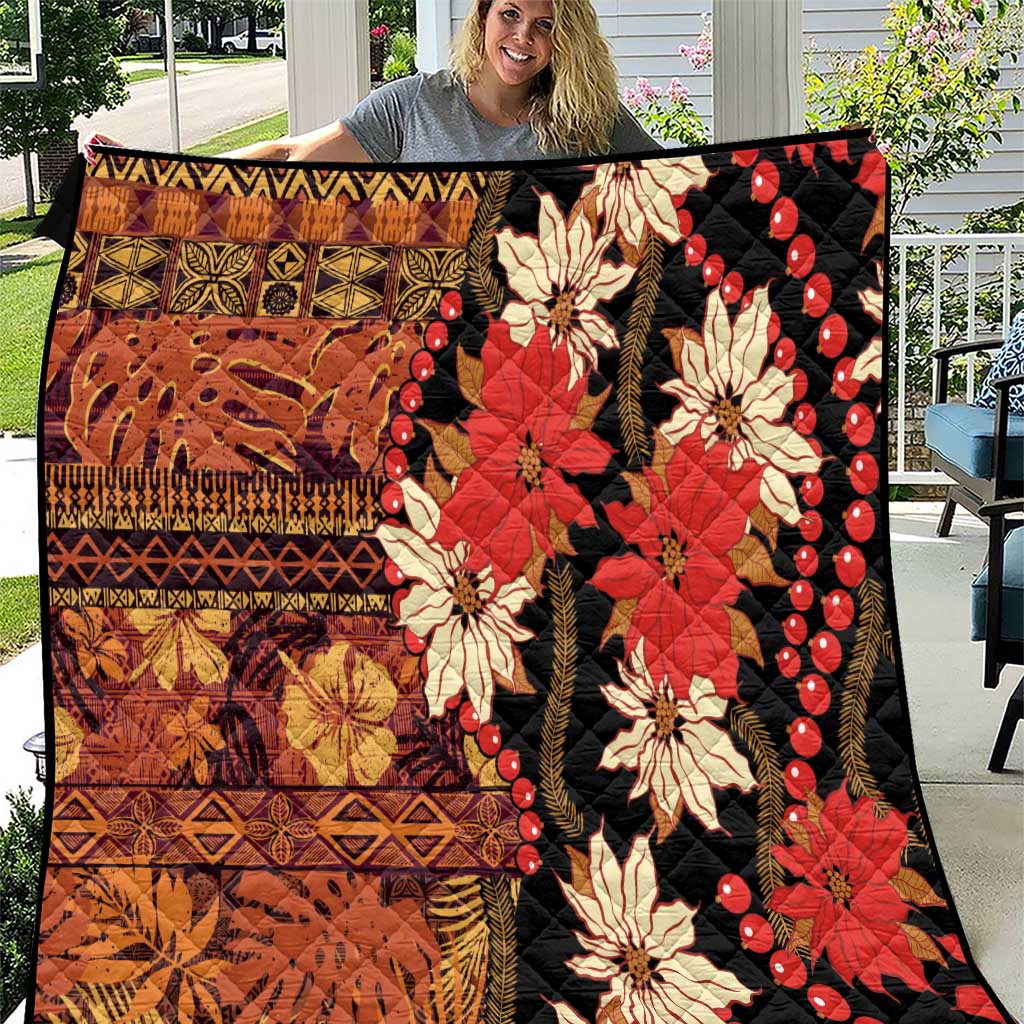 Hawaii Christmas Poinsettia Lei Quilt Tapa Pattern - Polynesian Pride