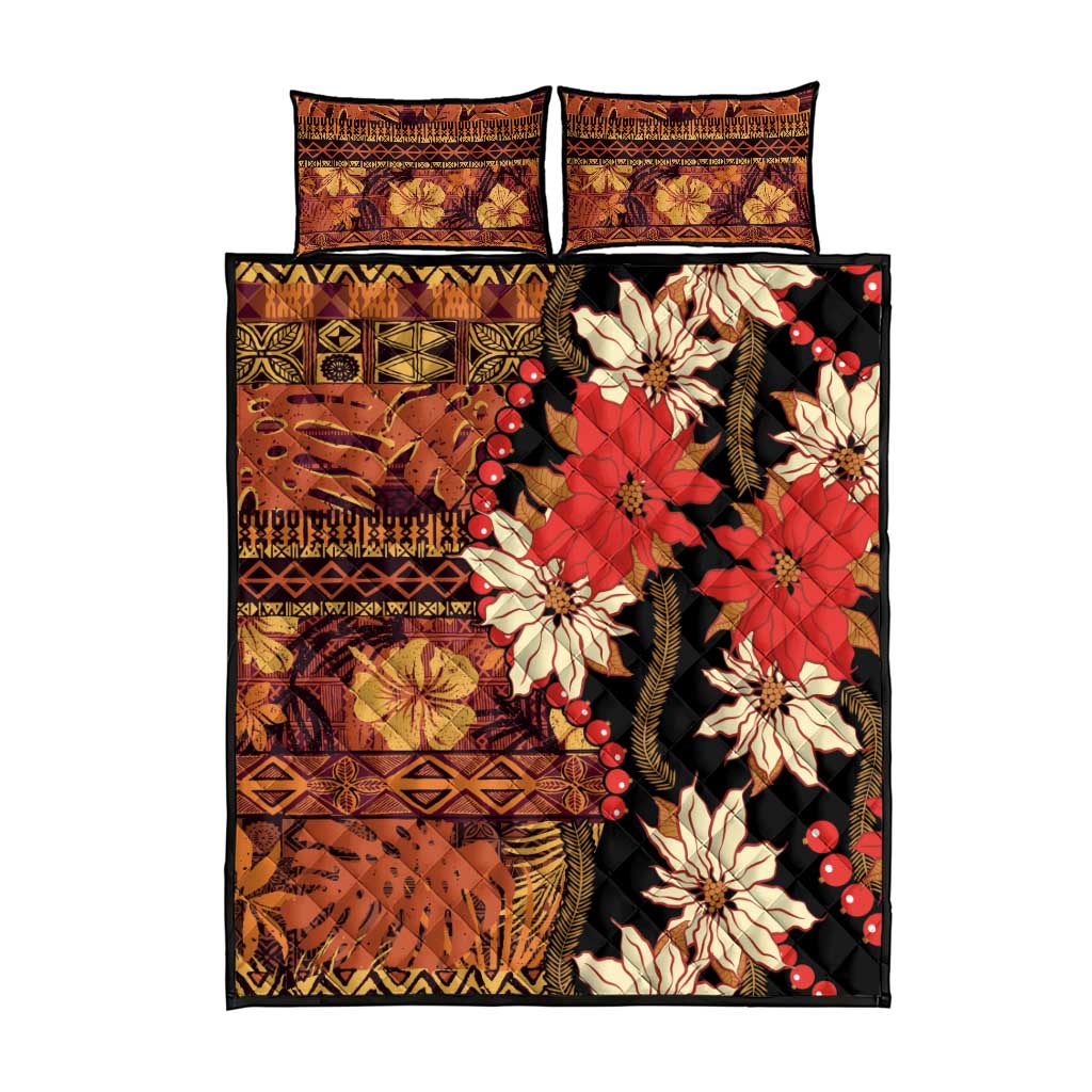 Hawaii Christmas Poinsettia Lei Quilt Bed Set Tapa Pattern - Polynesian Pride