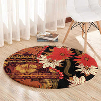 Hawaii Christmas Poinsettia Lei Round Carpet Tapa Pattern - Polynesian Pride