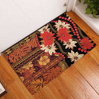 Hawaii Christmas Poinsettia Lei Rubber Doormat Tapa Pattern - Polynesian Pride