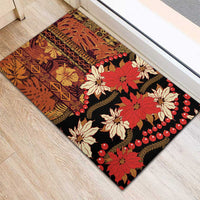 Hawaii Christmas Poinsettia Lei Rubber Doormat Tapa Pattern - Polynesian Pride