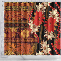 Hawaii Christmas Poinsettia Lei Shower Curtain Tapa Pattern - Polynesian Pride