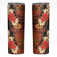 Hawaii Christmas Poinsettia Lei Skinny Tumbler Tapa Pattern - Polynesian Pride