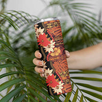 Hawaii Christmas Poinsettia Lei Skinny Tumbler Tapa Pattern - Polynesian Pride