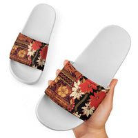 Hawaii Christmas Poinsettia Lei Slide Sandals Tapa Pattern - Polynesian Pride