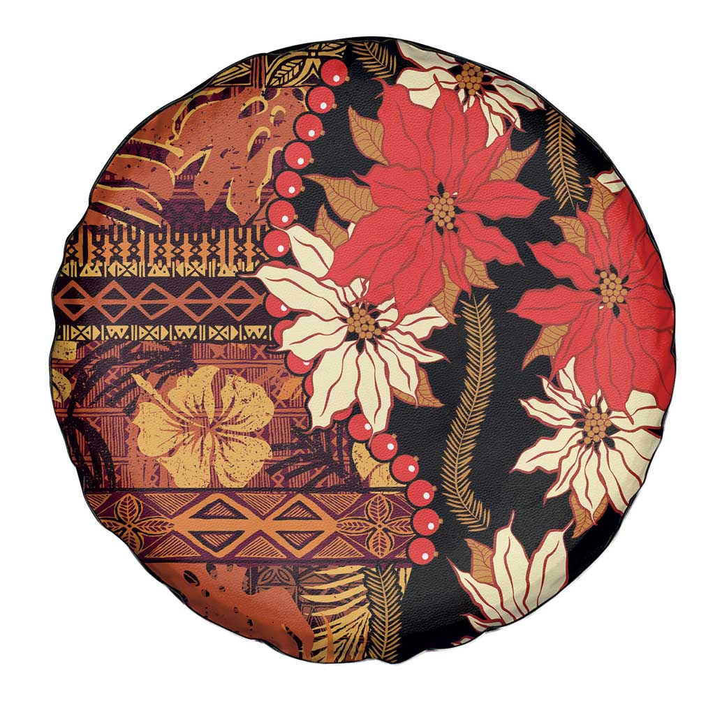Hawaii Christmas Poinsettia Lei Spare Tire Cover Tapa Pattern - Polynesian Pride