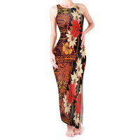 Hawaii Christmas Poinsettia Lei Tank Maxi Dress Tapa Pattern - Polynesian Pride