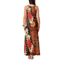 Hawaii Christmas Poinsettia Lei Tank Maxi Dress Tapa Pattern - Polynesian Pride