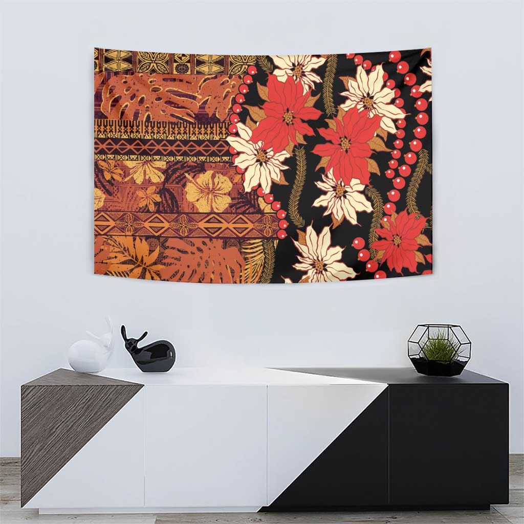 Hawaii Christmas Poinsettia Lei Tapestry Tapa Pattern - Polynesian Pride