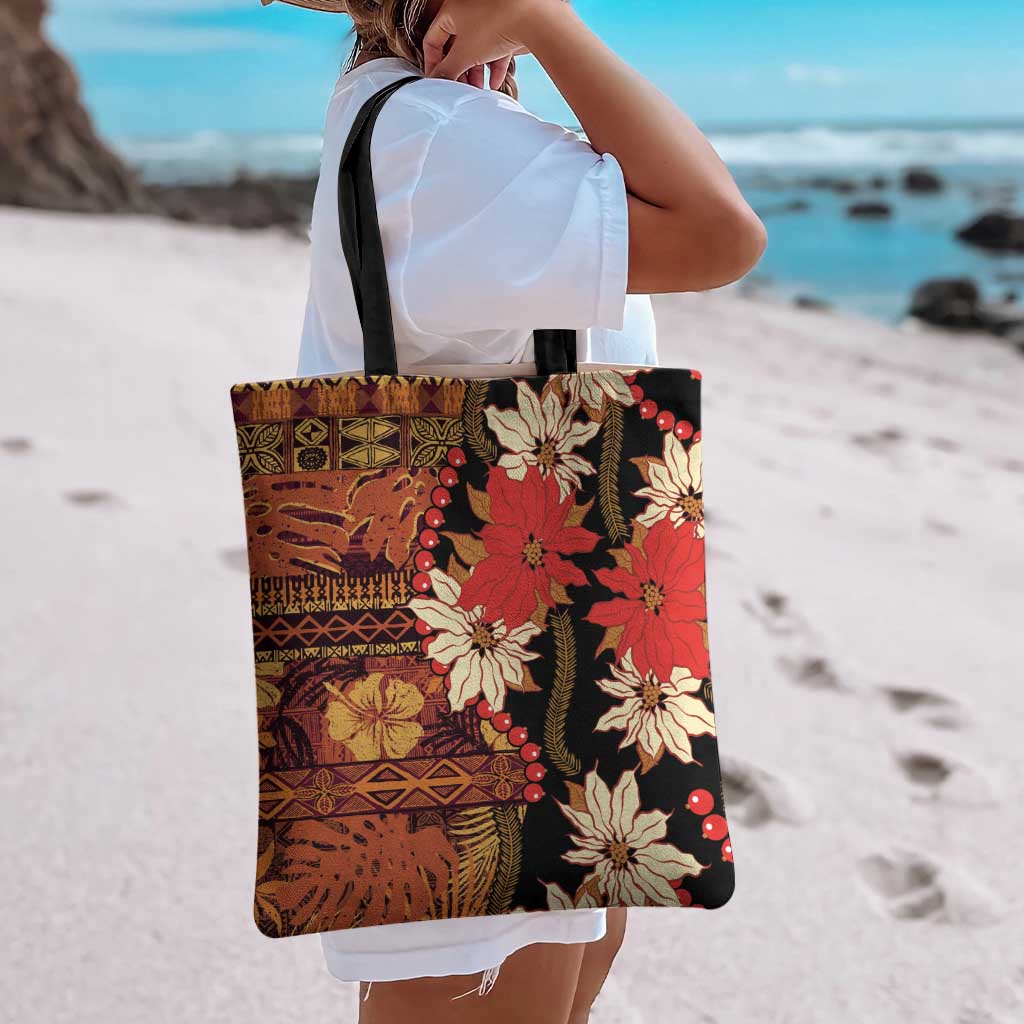 Hawaii Christmas Poinsettia Lei Tote Bag Tapa Pattern - Polynesian Pride
