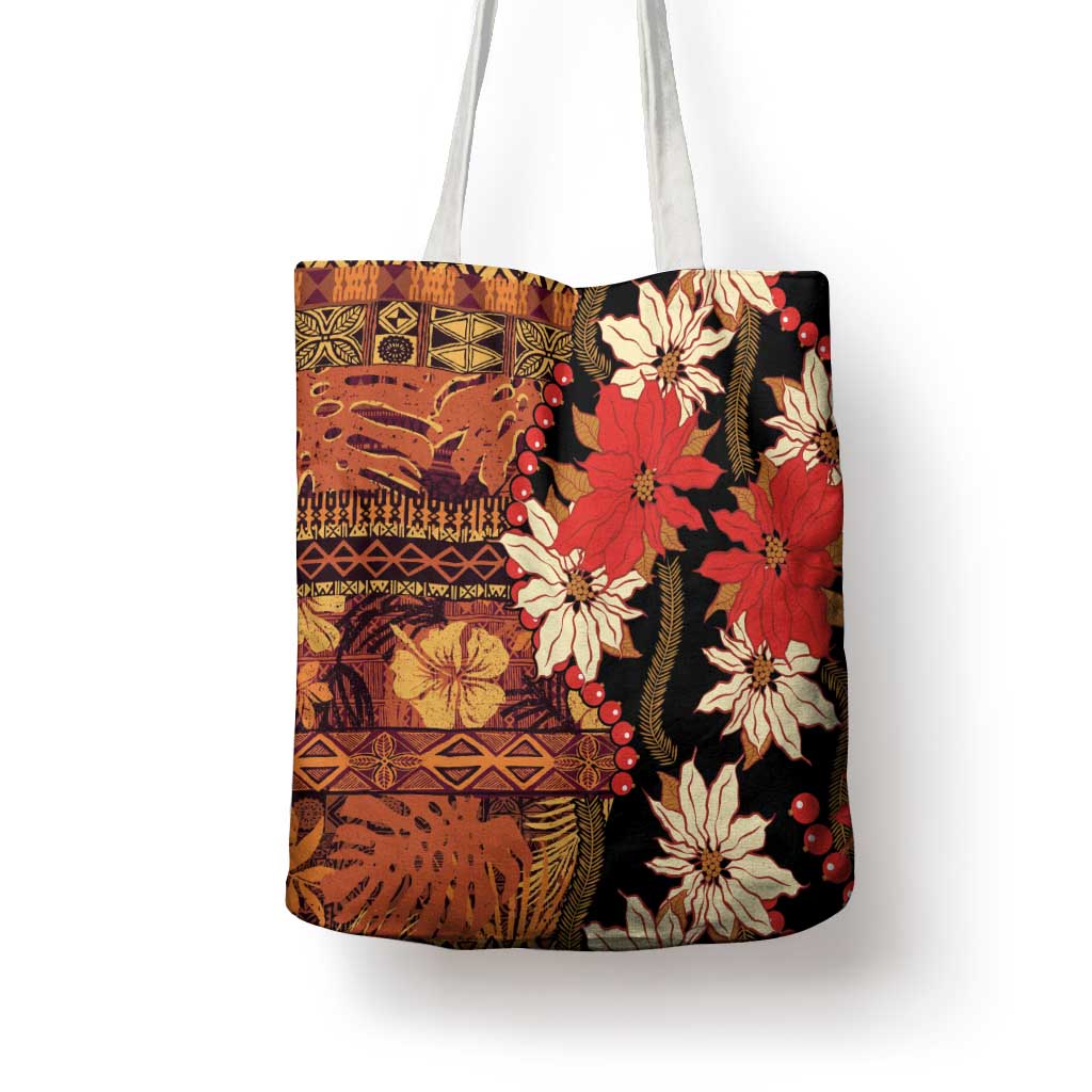 Hawaii Christmas Poinsettia Lei Tote Bag Tapa Pattern - Polynesian Pride