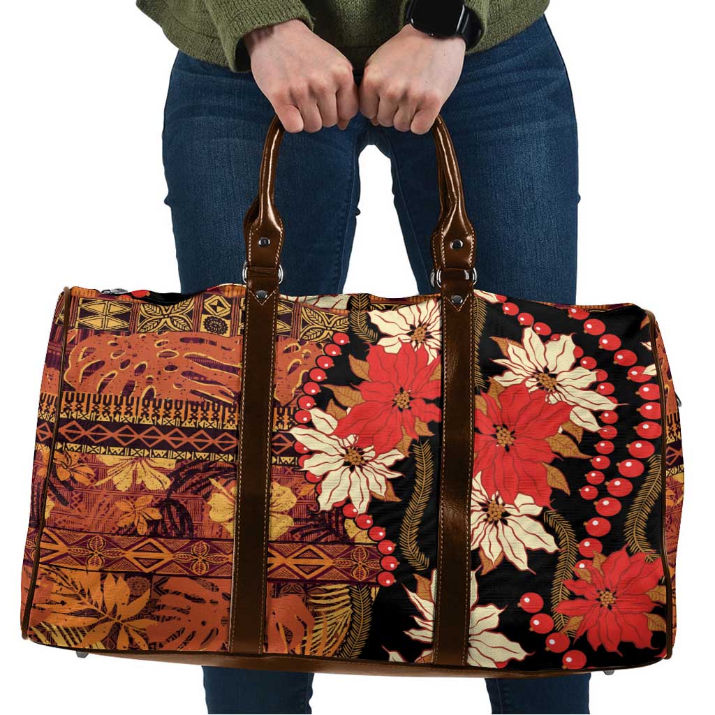 Hawaii Christmas Poinsettia Lei Travel Bag Tapa Pattern - Polynesian Pride