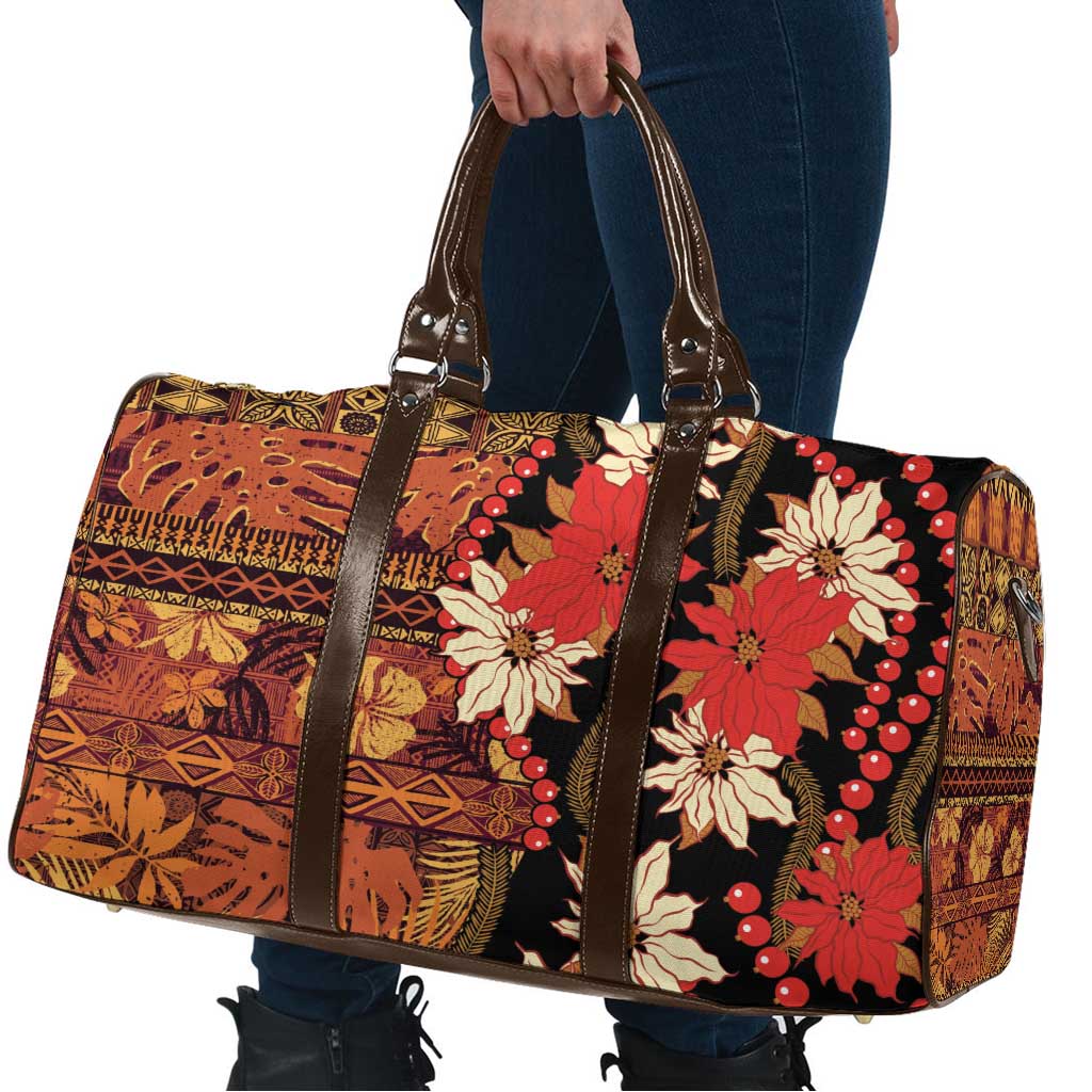 Hawaii Christmas Poinsettia Lei Travel Bag Tapa Pattern - Polynesian Pride