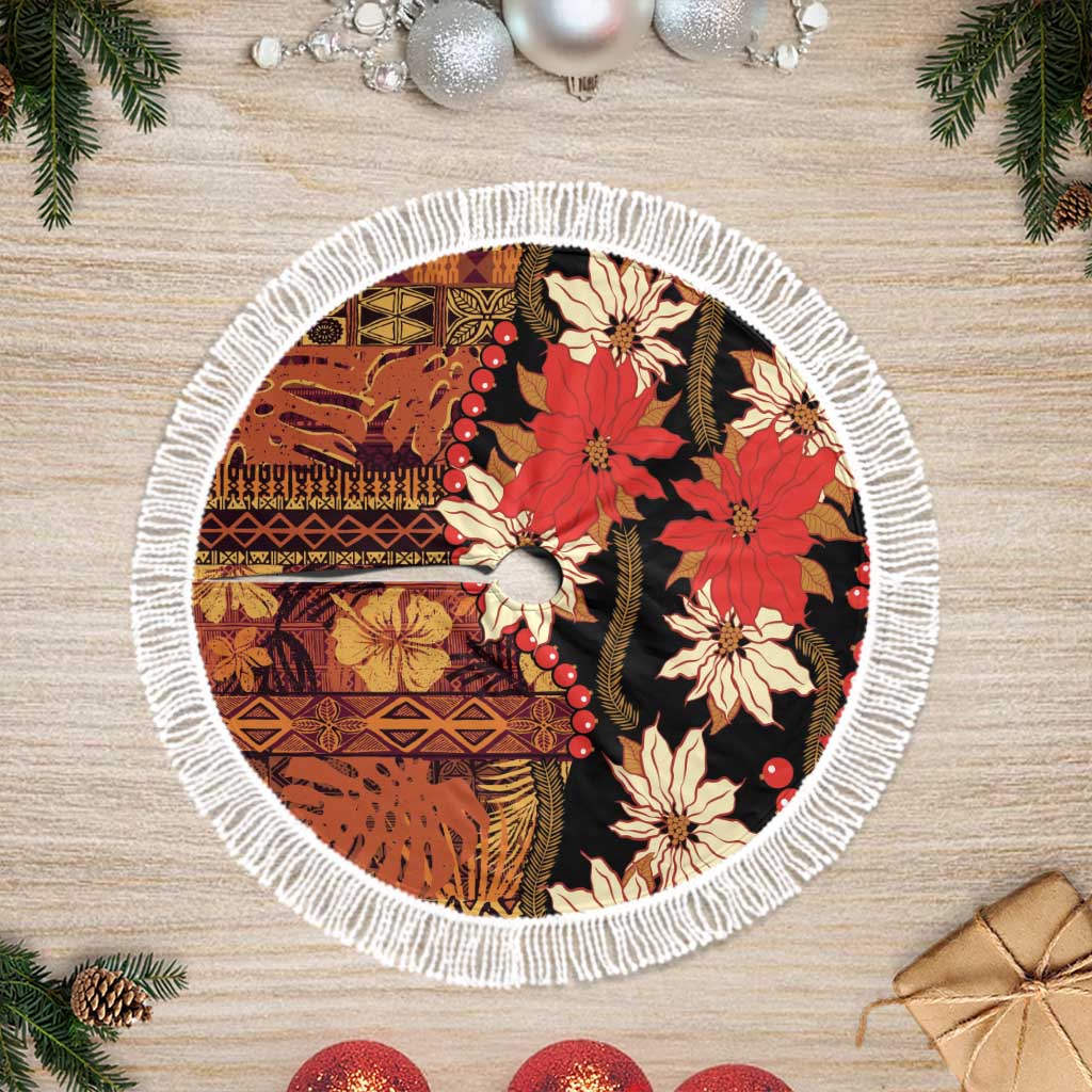 Hawaii Christmas Poinsettia Lei Tree Skirt Tapa Pattern - Polynesian Pride