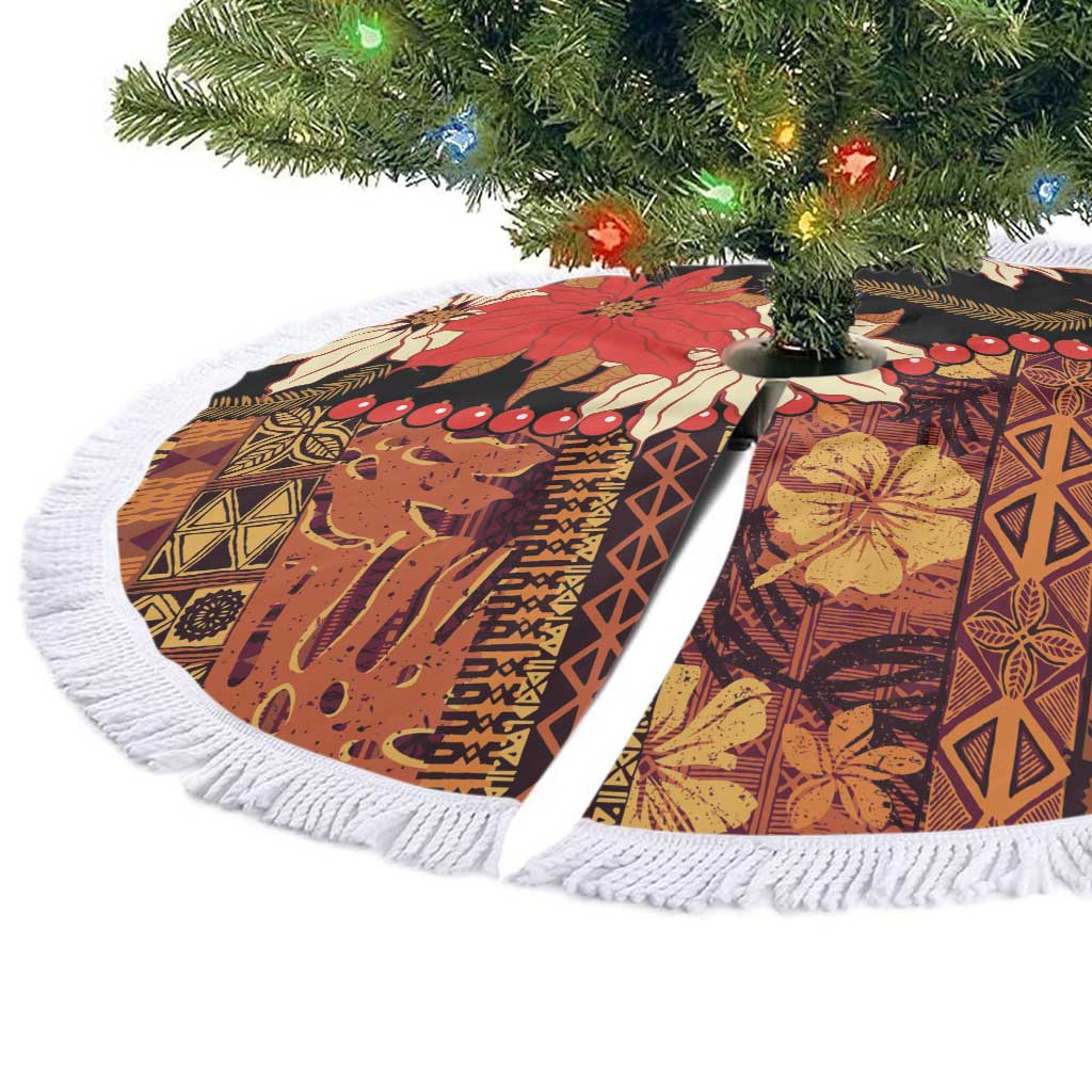 Hawaii Christmas Poinsettia Lei Tree Skirt Tapa Pattern - Polynesian Pride