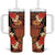 Hawaii Christmas Poinsettia Lei Tumbler With Handle Tapa Pattern - Polynesian Pride