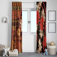 Hawaii Christmas Poinsettia Lei Window Curtain Tapa Pattern - Polynesian Pride