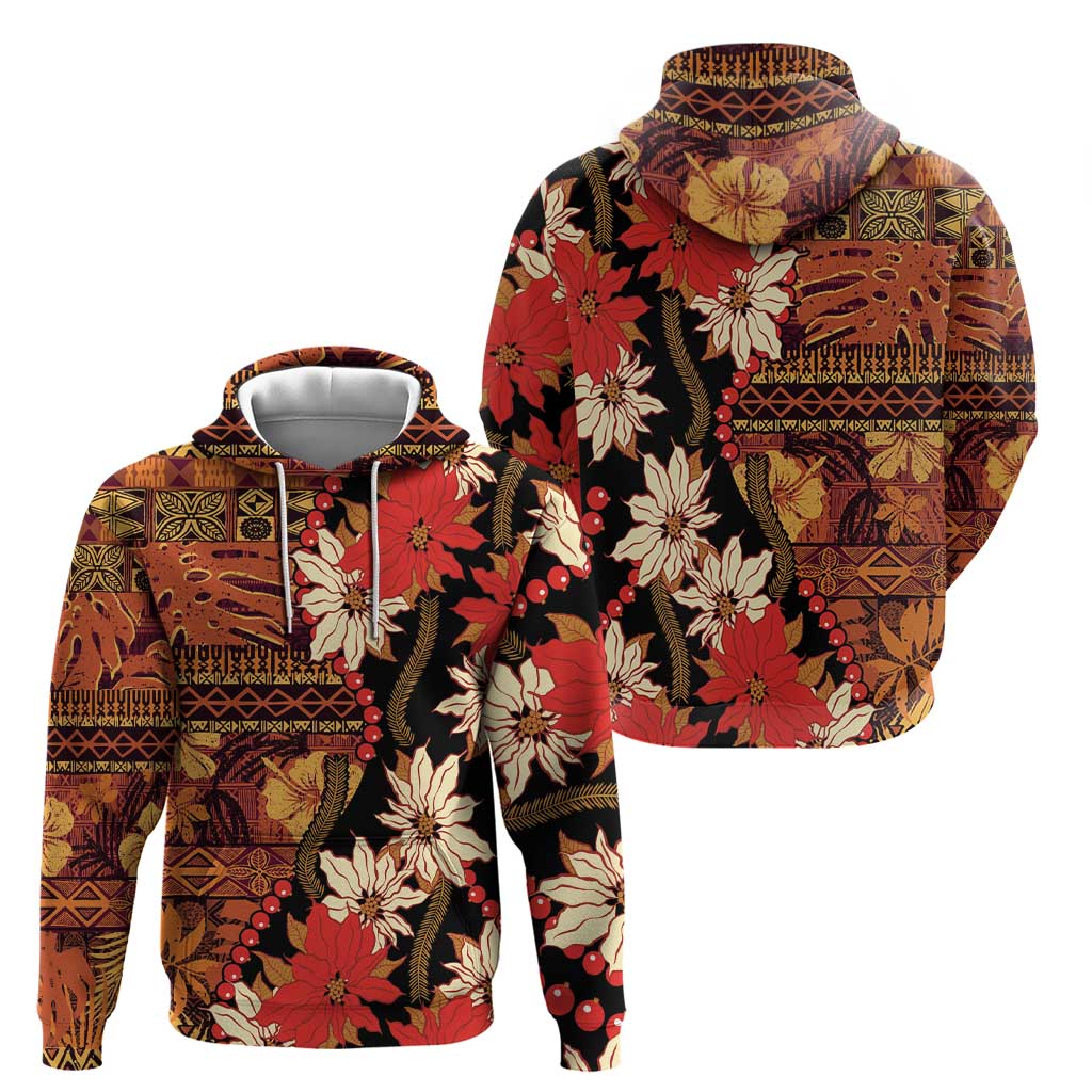 Hawaii Christmas Poinsettia Lei Zip Hoodie Tapa Pattern - Polynesian Pride