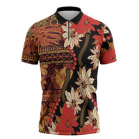 Hawaii Christmas Poinsettia Lei Zipper Polo Shirt Tapa Pattern - Polynesian Pride