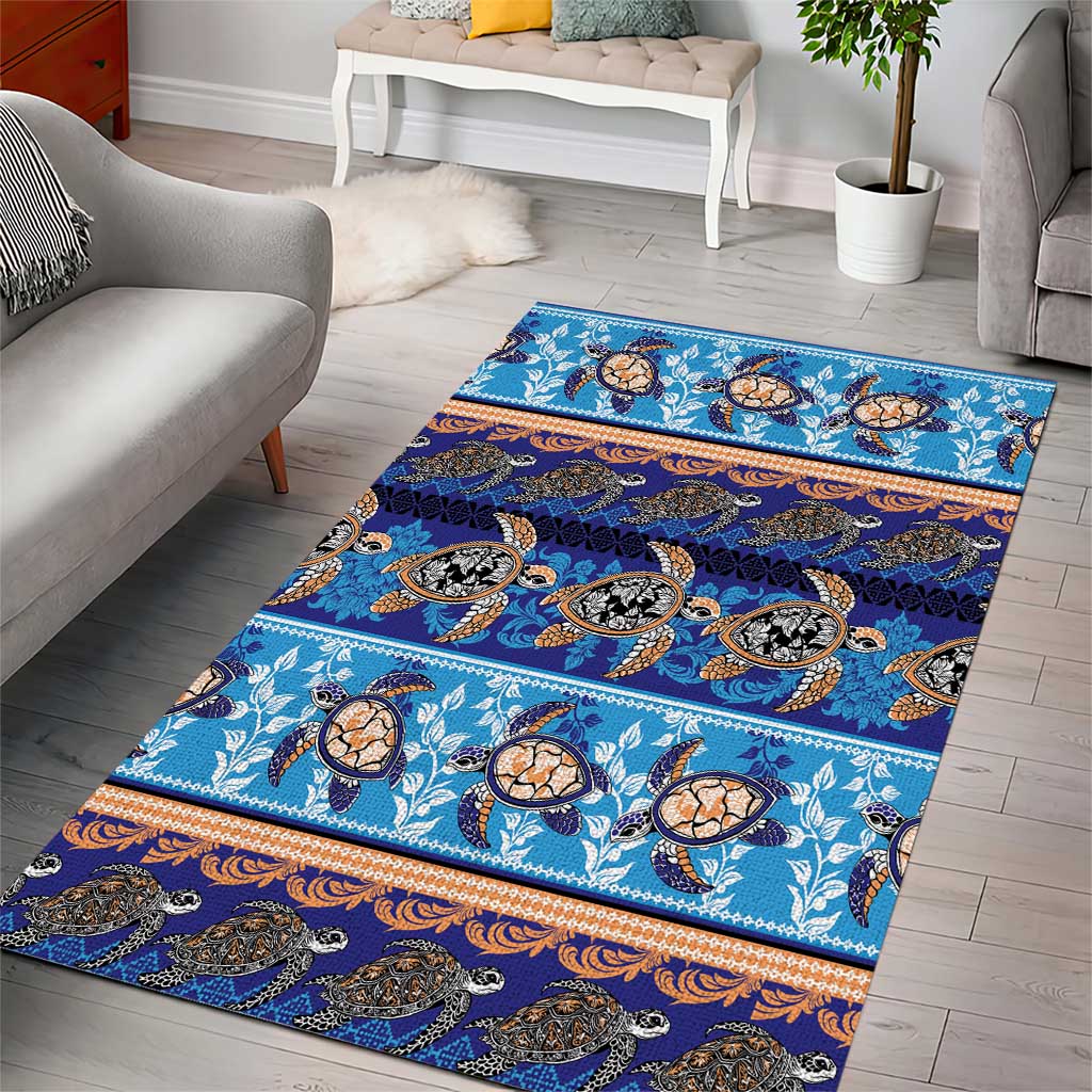 Hawaii Turtles Pattern Special Blue Area Rug - Polynesian Pride