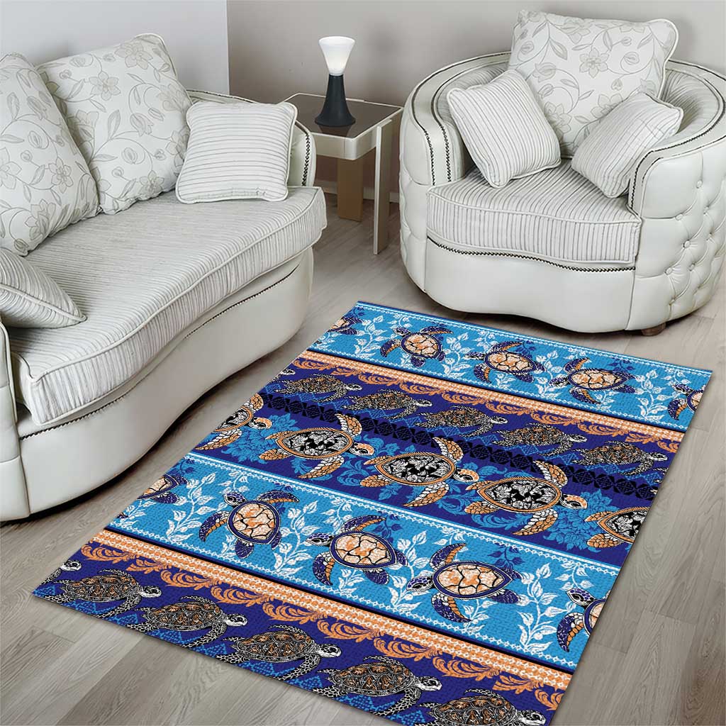 Hawaii Turtles Pattern Special Blue Area Rug - Polynesian Pride