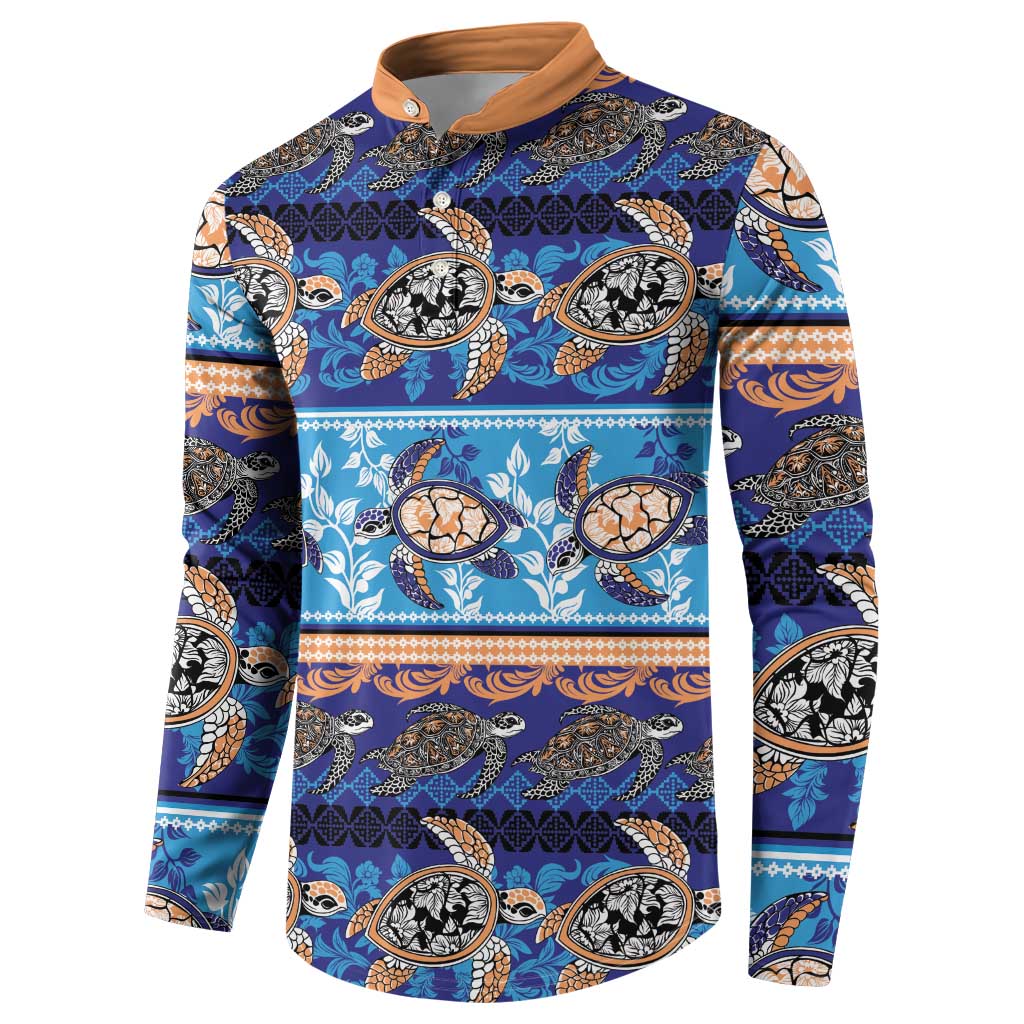 Hawaii Turtles Pattern Special Blue Button Sweatshirt - Polynesian Pride