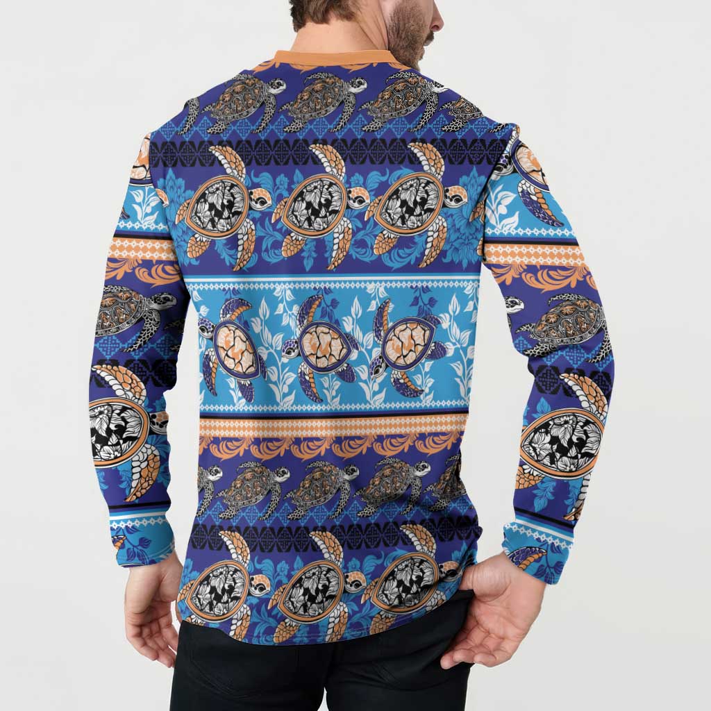 Hawaii Turtles Pattern Special Blue Button Sweatshirt - Polynesian Pride