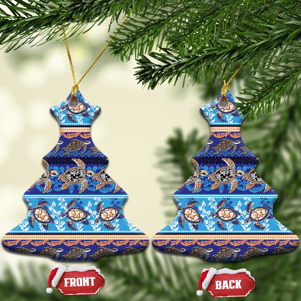 Hawaii Turtles Pattern Special Blue Ceramic Ornament - Polynesian Pride