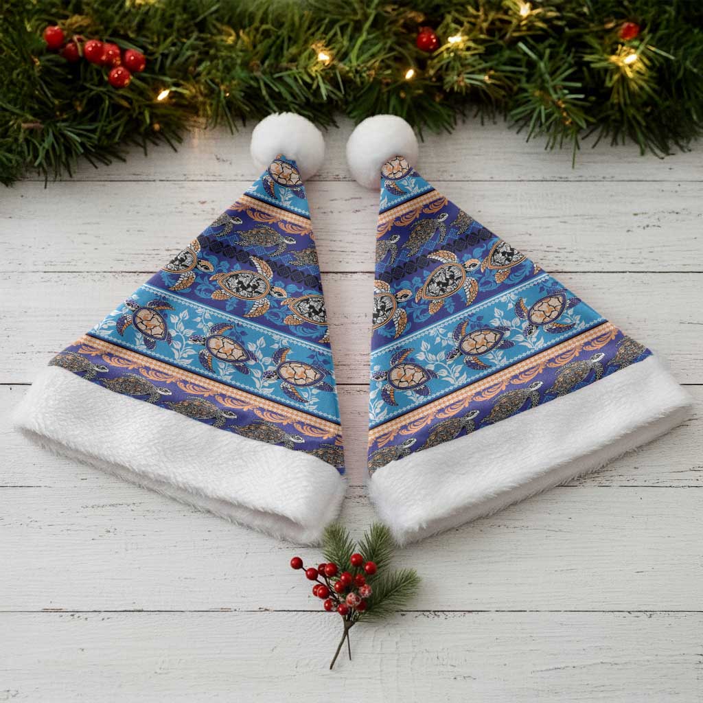 Hawaii Turtles Pattern Special Blue Christmas Santa Hat - Polynesian Pride