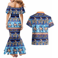 Hawaii Turtles Pattern Special Blue Couples Matching Mermaid Dress and Hawaiian Shirt - Polynesian Pride