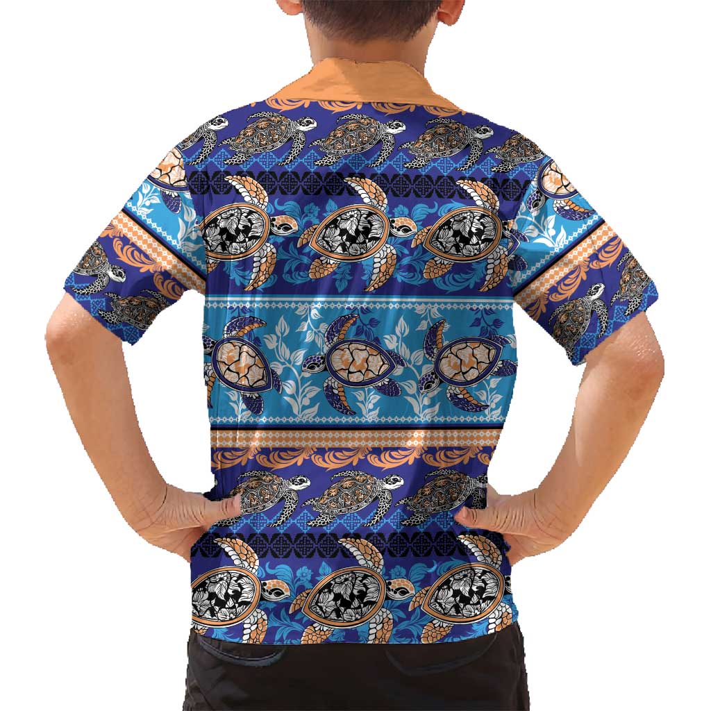 Hawaii Turtles Pattern Special Blue Family Matching Long Sleeve Bodycon Dress and Hawaiian Shirt - Polynesian Pride
