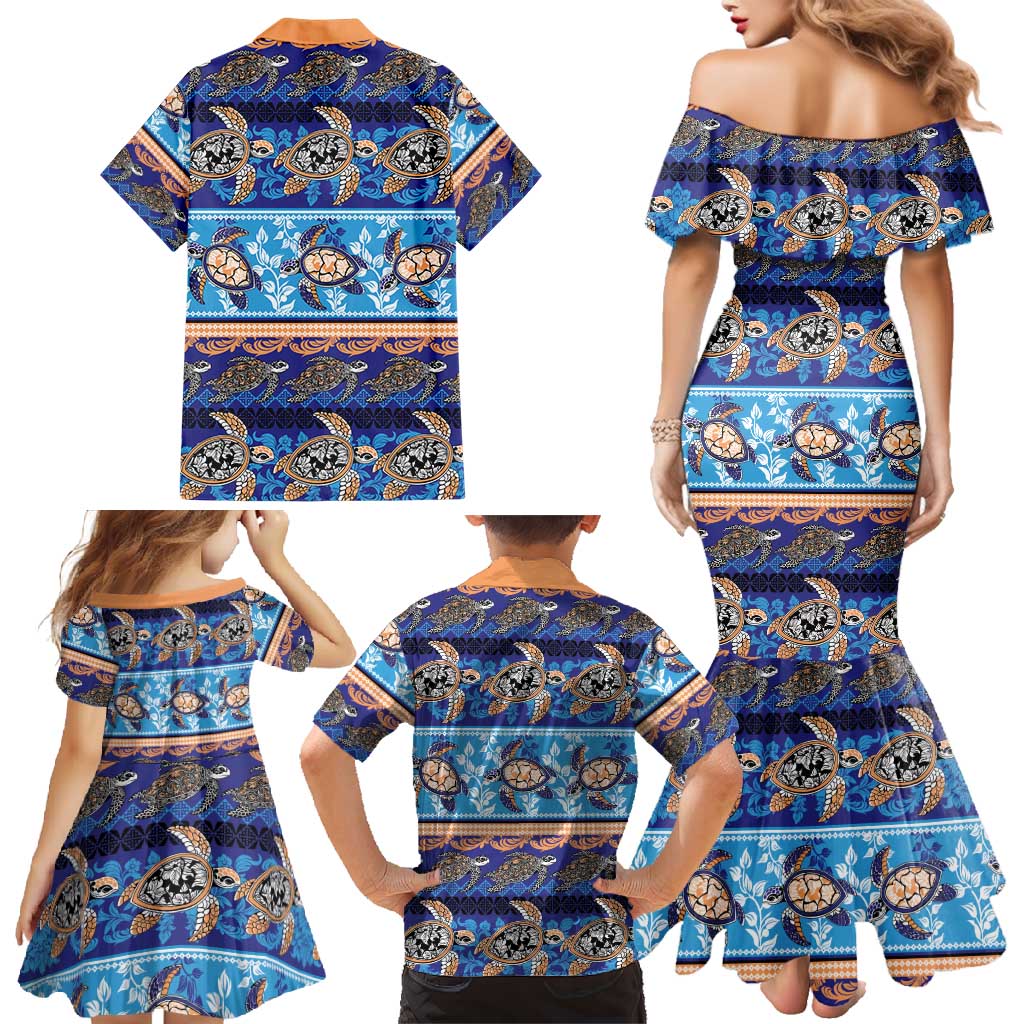 Hawaii Turtles Pattern Special Blue Family Matching Mermaid Dress and Hawaiian Shirt - Polynesian Pride
