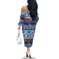 Hawaii Turtles Pattern Special Blue Family Matching Off The Shoulder Long Sleeve Dress and Hawaiian Shirt - Polynesian Pride