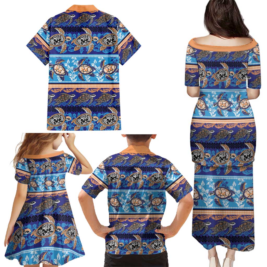 Hawaii Turtles Pattern Special Blue Family Matching Puletasi and Hawaiian Shirt - Polynesian Pride