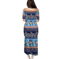 Hawaii Turtles Pattern Special Blue Family Matching Puletasi and Hawaiian Shirt - Polynesian Pride