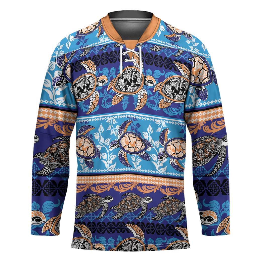 Hawaii Turtles Pattern Special Blue Hockey Jersey - Polynesian Pride