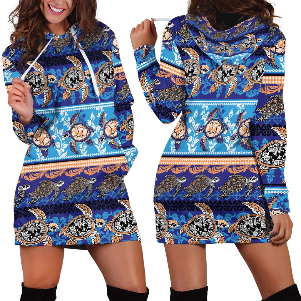 Hawaii Turtles Pattern Special Blue Hoodie Dress - Polynesian Pride