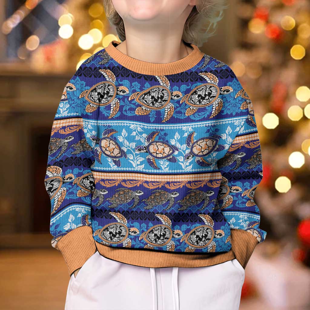 Hawaii Turtles Pattern Special Blue Kid Ugly Christmas Sweater - Polynesian Pride
