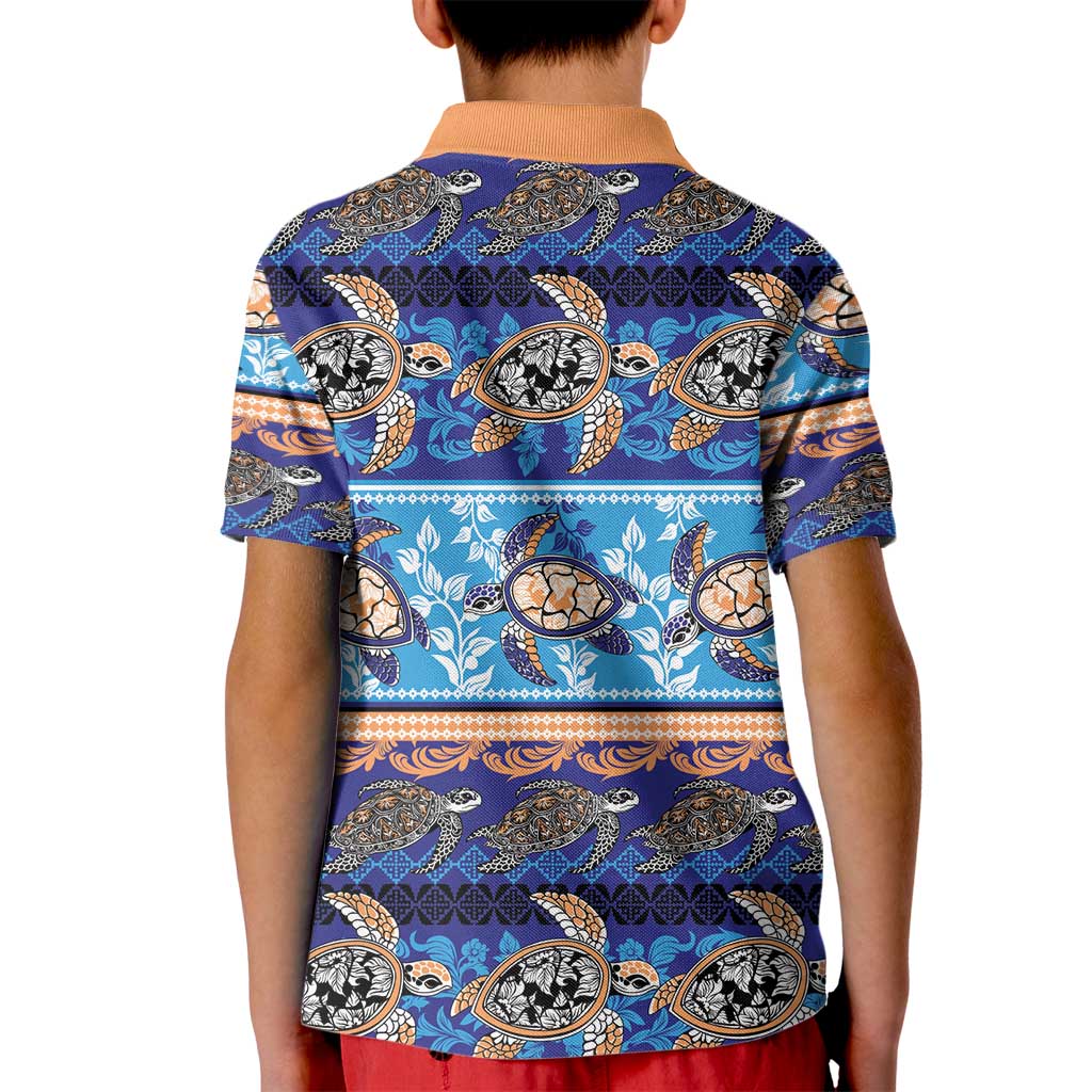 Hawaii Turtles Pattern Special Blue Kid Polo Shirt - Polynesian Pride