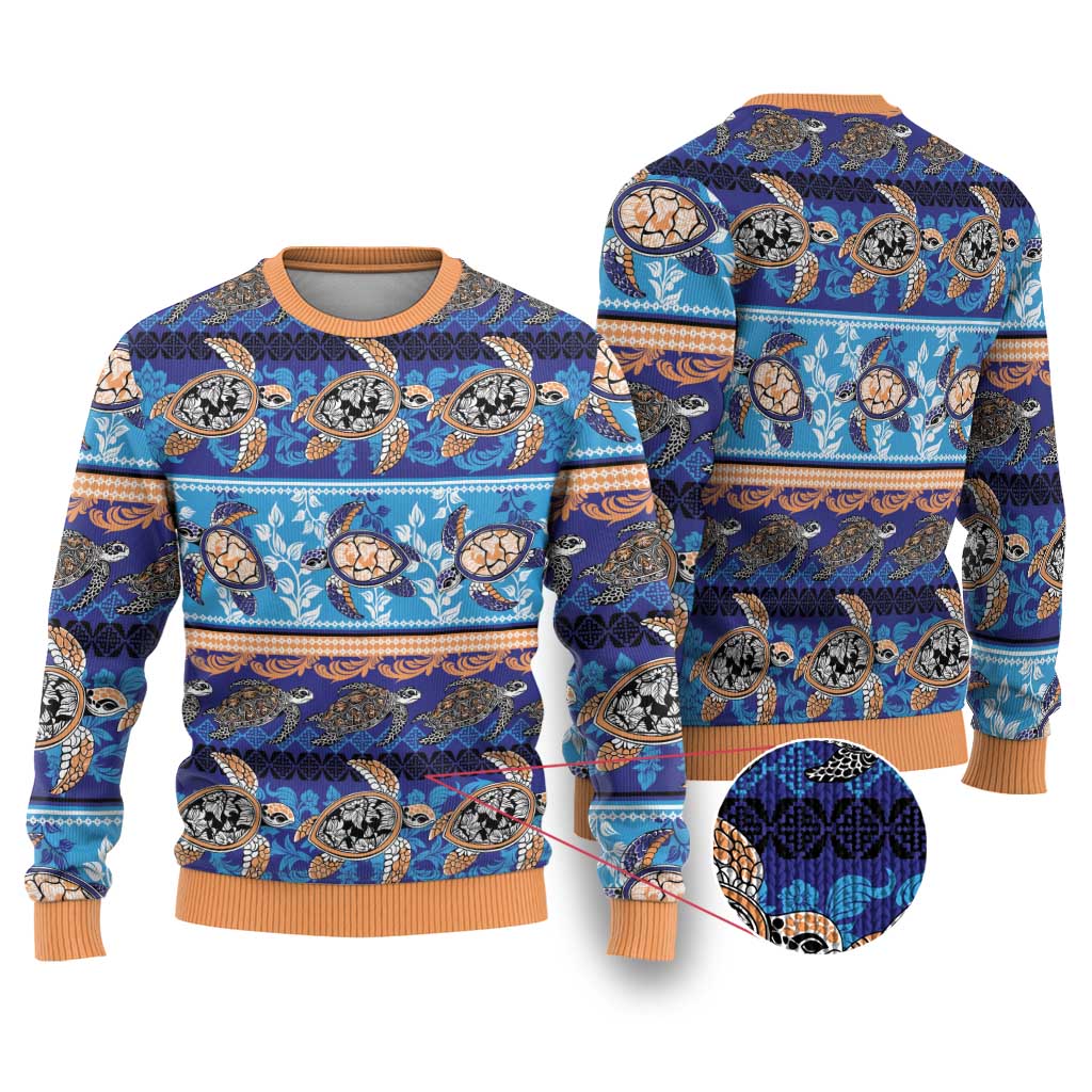 Hawaii Turtles Pattern Special Blue Ugly Christmas Sweater - Polynesian Pride