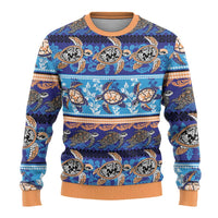 Hawaii Turtles Pattern Special Blue Ugly Christmas Sweater - Polynesian Pride